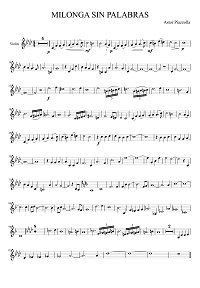 Пьяццолла - Milonga Sin Palabras для скрипки - Партия - первая страница